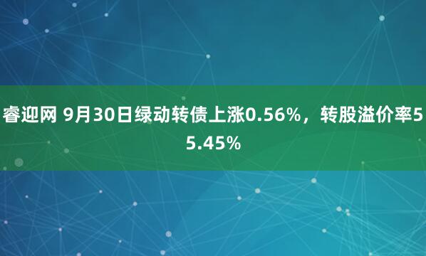 睿迎网 9月30日绿动转债上涨0.56%，转股溢价率55.45%